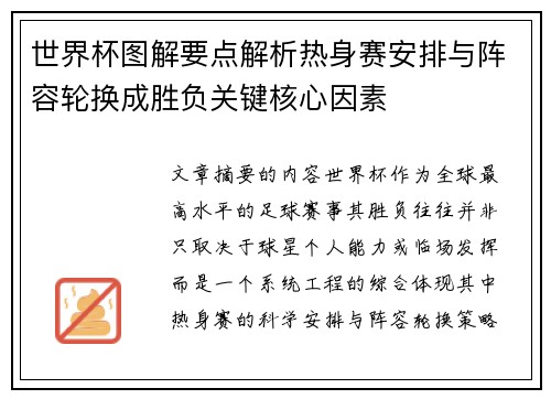世界杯图解要点解析热身赛安排与阵容轮换成胜负关键核心因素